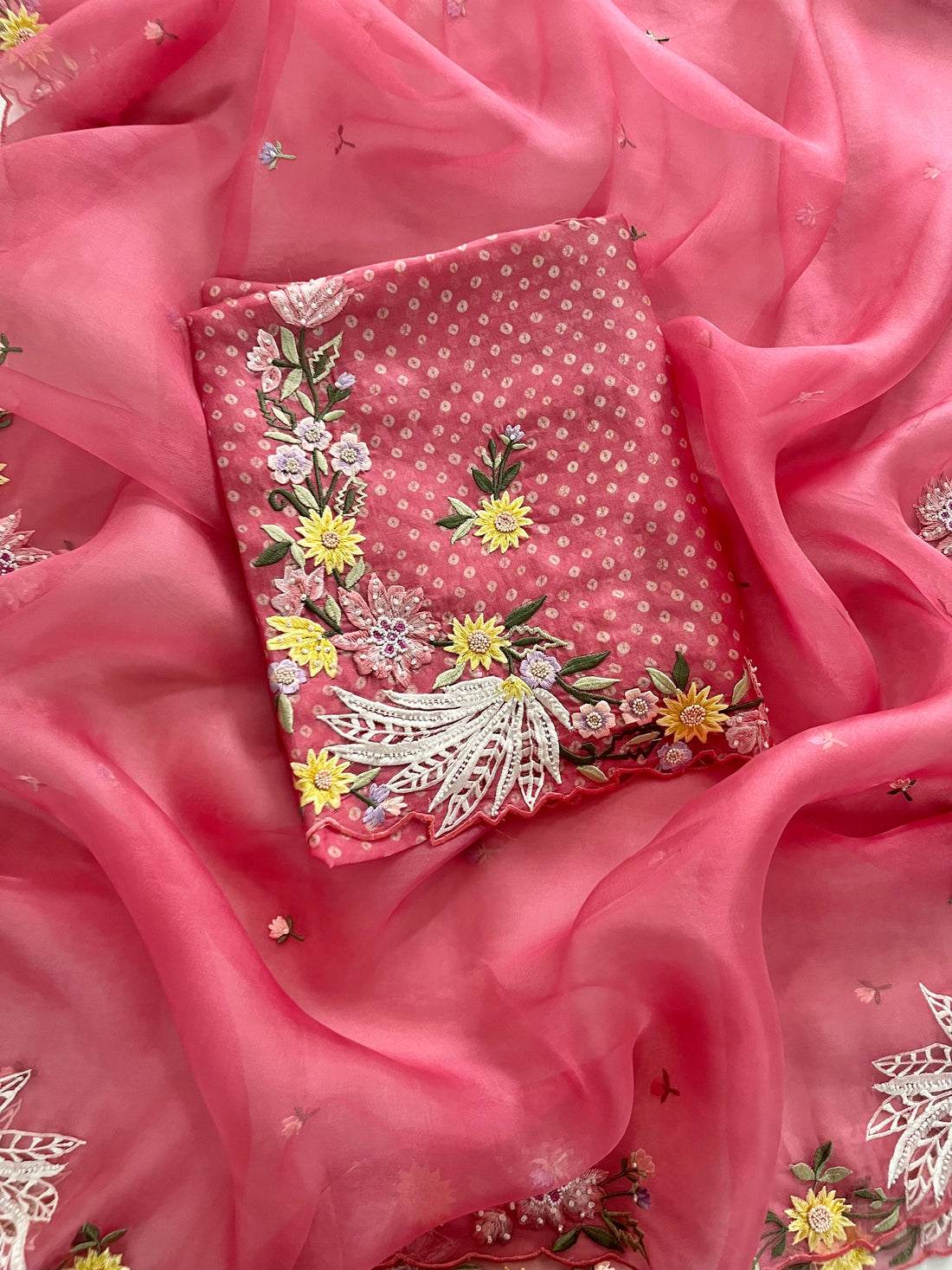 •Bandhani• Floral Thread Embroidery