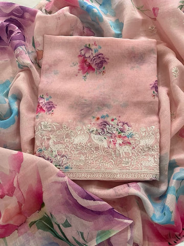 Parsi Embroidered Mulmul Chanderi