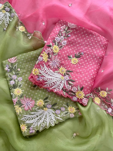 •Bandhani• Floral Thread Embroidery