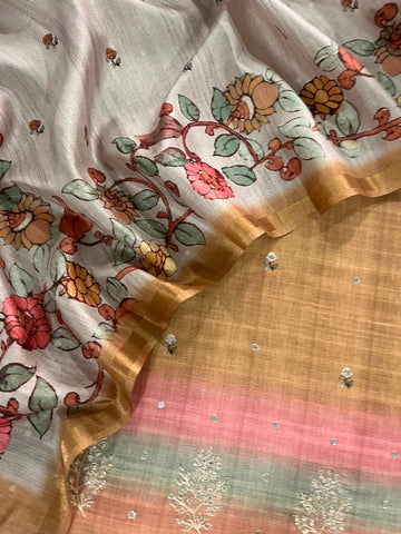 Floral Tussar Chanderi